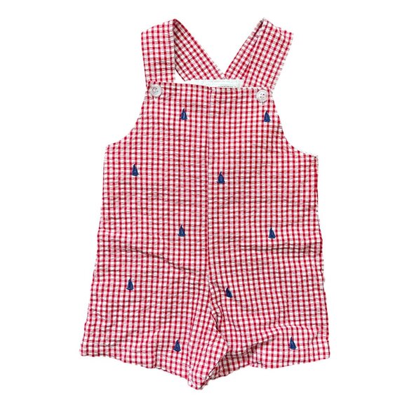Adventurewear 360 Anchor Embroidered Gingham Romper Boys Size 12M 100% Cotton - Picture 1 of 9